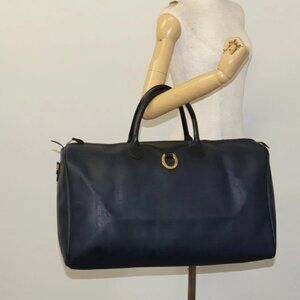 Christian Dior Trotter Canvas Boston Bag PVC Navy Gold Auth 127118